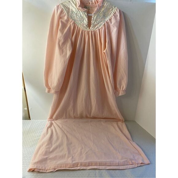 Deidre vintage PJ Long Maxi Gown RN#11838 Pink White Stripes USA Polyester Plush - Picture 1 of 5
